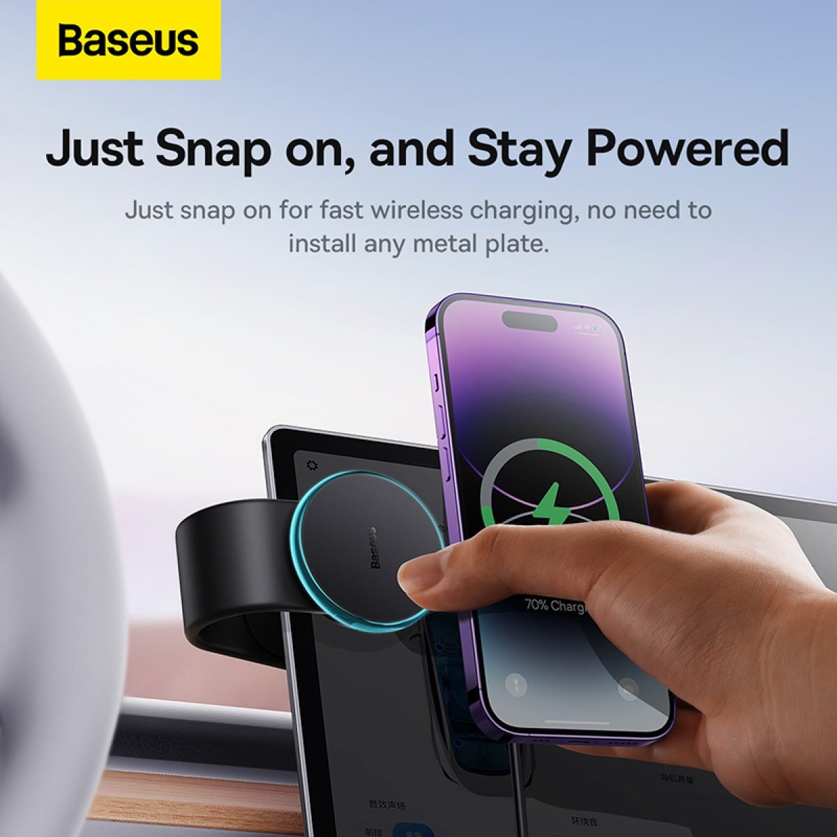 Baseus 15W C02 Pro Caricatore Wireless Auto Magsafe – Supporto Magnetico A Ricarica Rapida Per IPhone 16-12 E Samsung, Con Anello Metallico Incluso Per Telefoni Non Magnetici