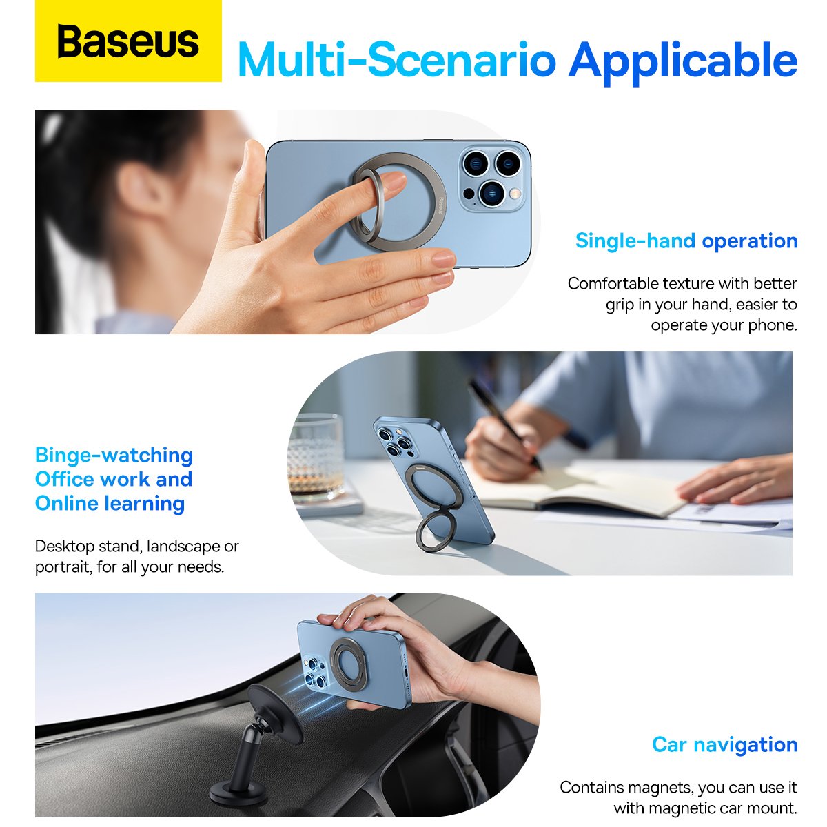 Baseus Halo Series Foldable Metal Ring Stand Single-Ring Grey - Baseus ...