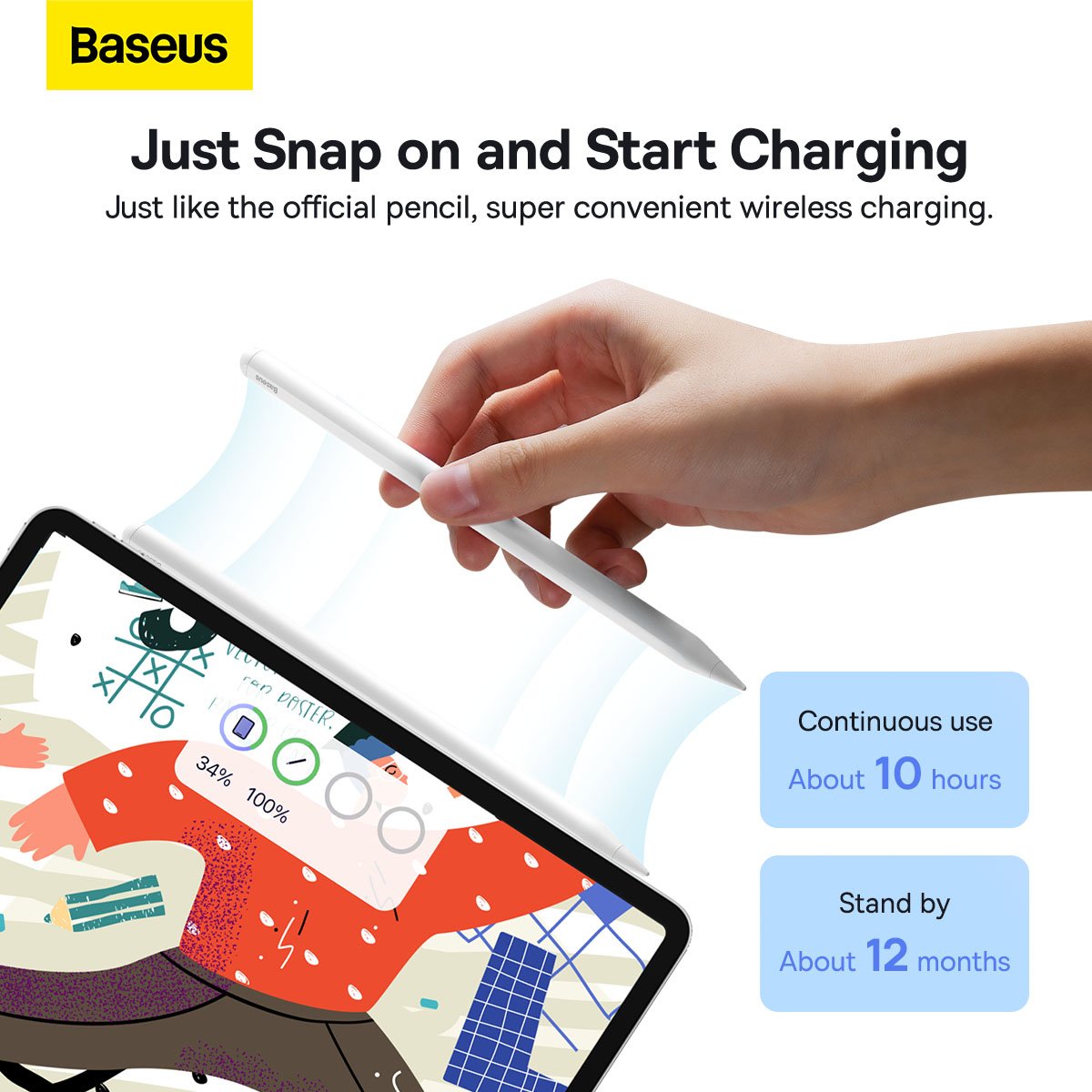 Baseus Smooth Writing Series Dual Charging Stylus, White Active