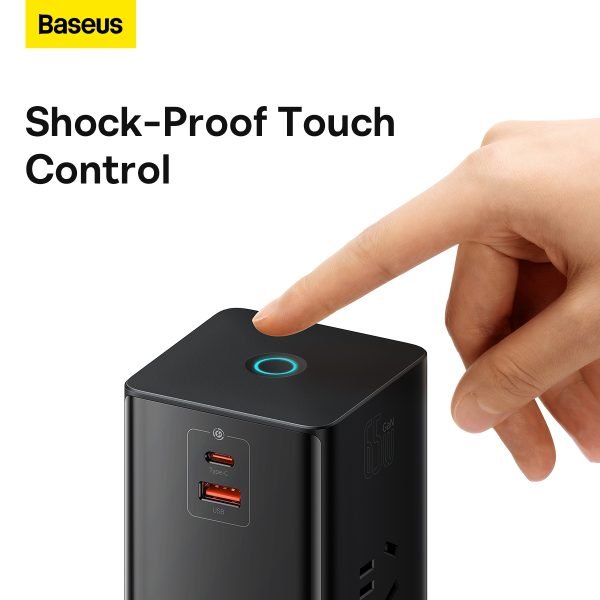 Baseus PowerCombo Digital Power Strip 3AC + USB + Type C+ Retractable-C 65W With 1.5m Power Cord CN Black - Image 4