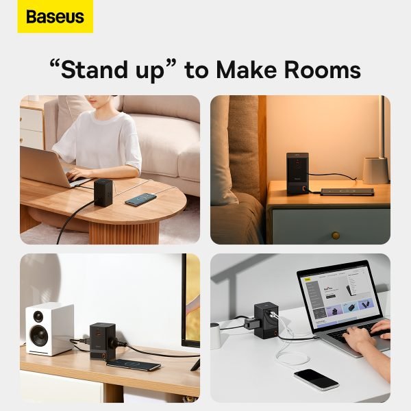 Baseus PowerCombo Digital Power Strip 3AC + USB + Type C+ Retractable-C 65W With 1.5m Power Cord CN Black - Image 7