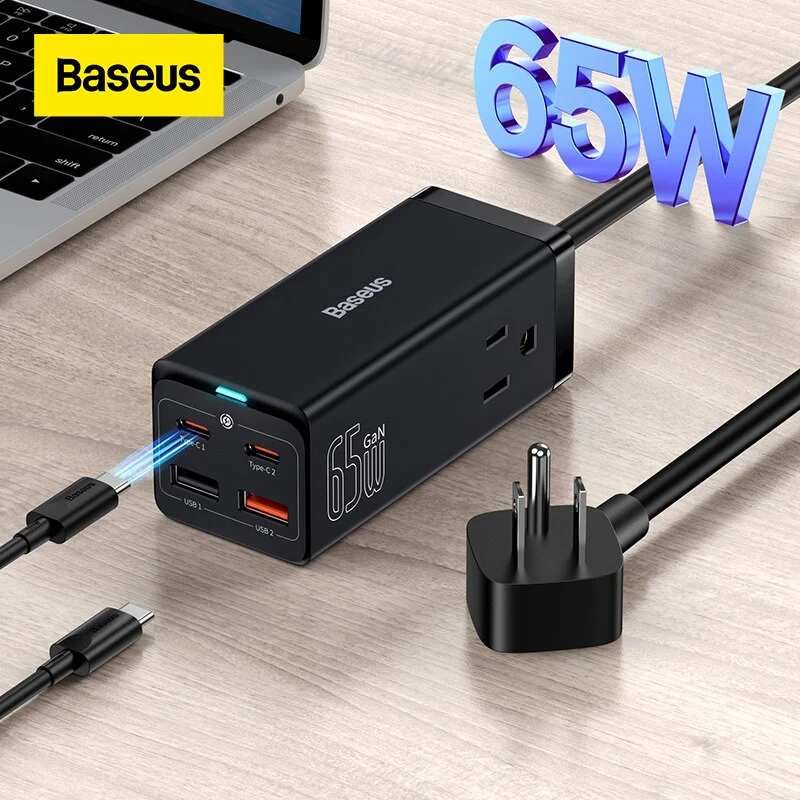 Baseus GaN3 Pro Desktop Powerstrip AC+2U+2C 65W CN Fast Charging Type-C ...